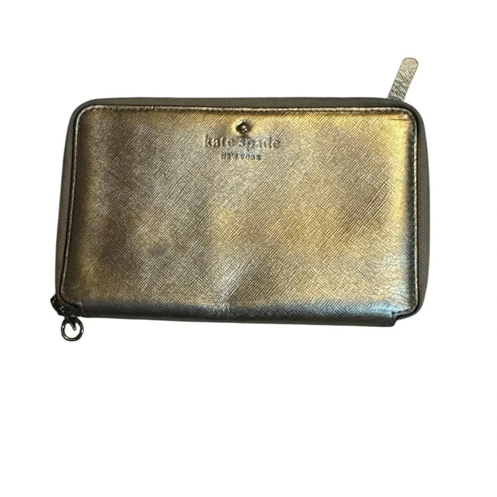 Kate Spade‎ New York Metallic Gold Saffiano Leather Zip Wallet